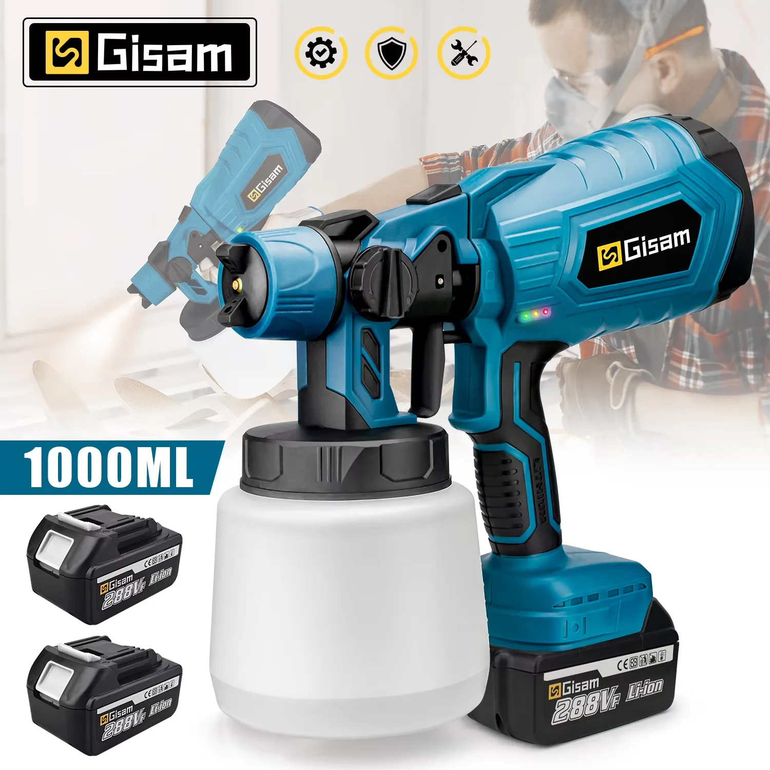 Pistolet do malowania Gisam 1000ML - zestaw 2xAKU