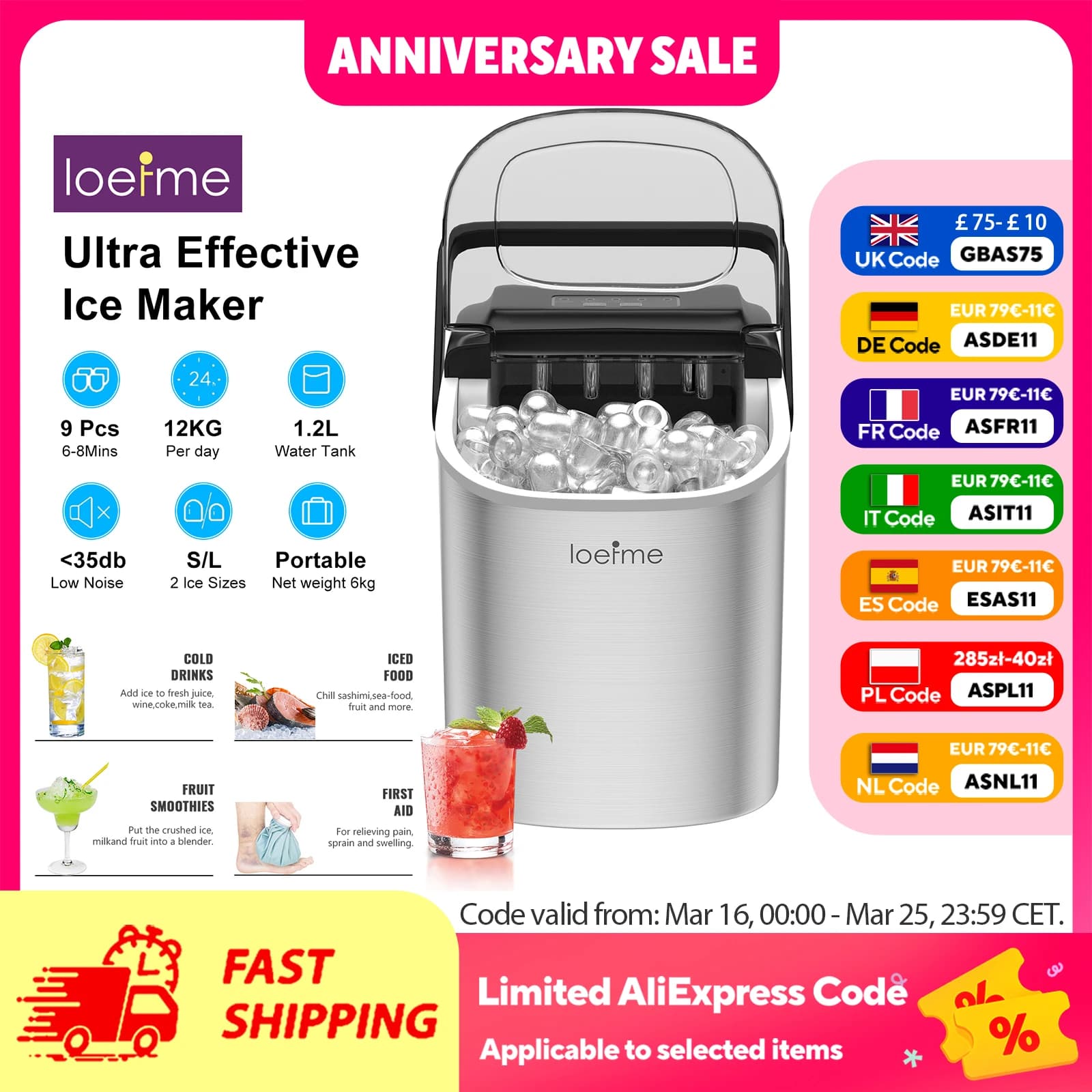 Kostkarka do lodu LOEFME 12kg/24h